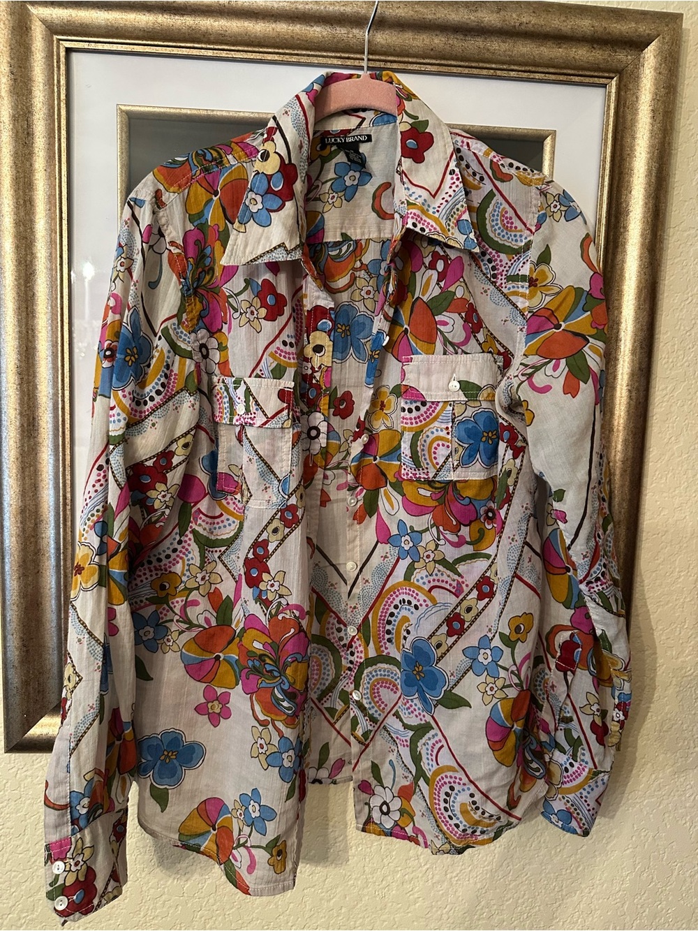 Lucky Brand Cream Button-Down Shirt with Multicolor Floral Print